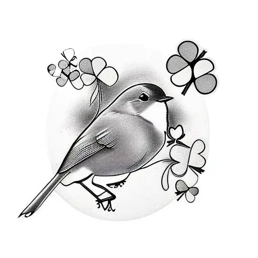 4 leaf clover with a Robin bird tattoo design idea