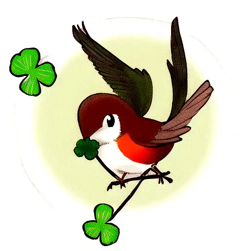 4 leaf clover with a Robin bird tattoo design idea