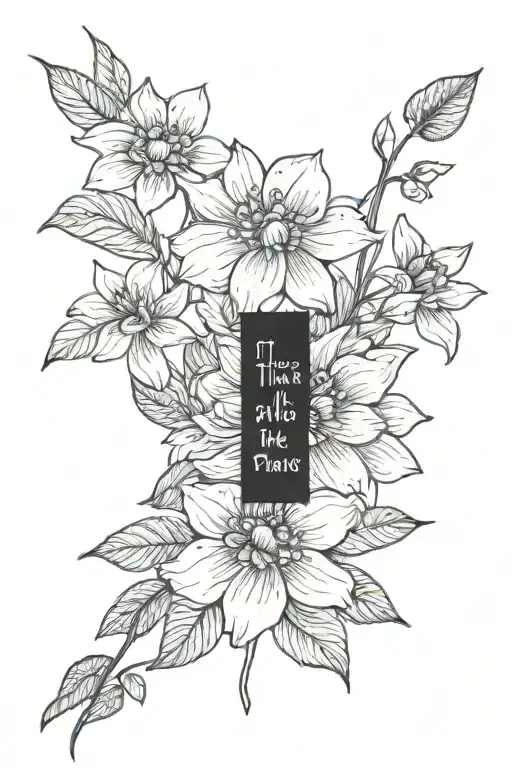 flower with quote "Theres water in the flowers lets grow" masculine tattoo design idea