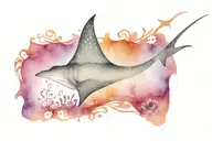 wave with spotted eagle ray with words "go slow" tattoo design idea