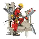 A tattoo of a construction worker using a hawk and trowel to drywall mud a wall in a house under construction  tattoo design idea