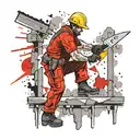 A tattoo of a construction worker using a hawk and trowel to drywall mud a wall in a house under construction  tattoo design idea