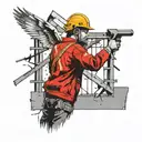 A tattoo of a construction worker using a hawk and trowel to drywall mud a wall in a house under construction  tattoo design idea