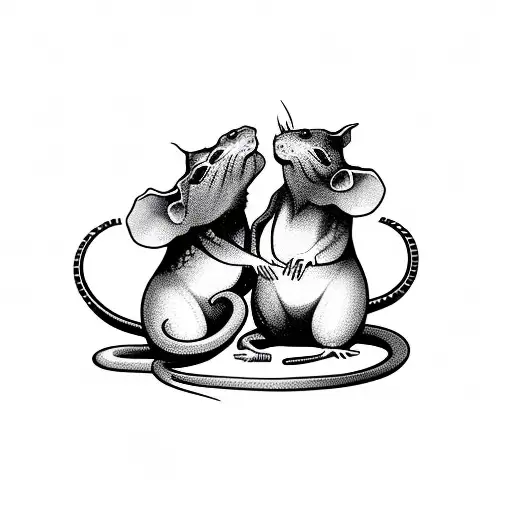 Two rat become a team, they turn into a snake and bite tattoo design idea