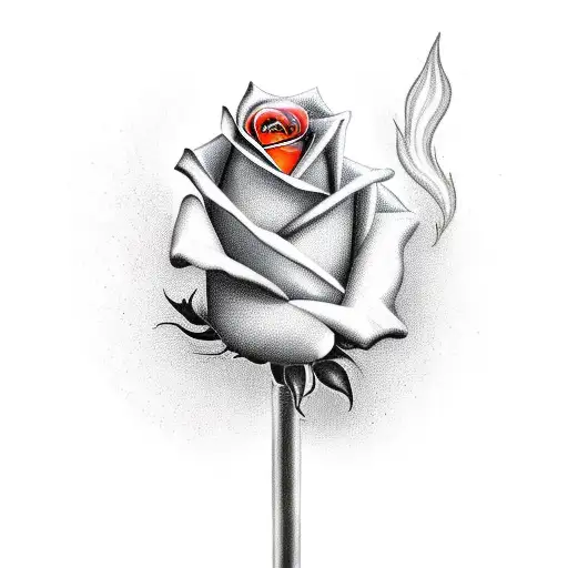 rose being lit on fire by lighter tattoo design idea