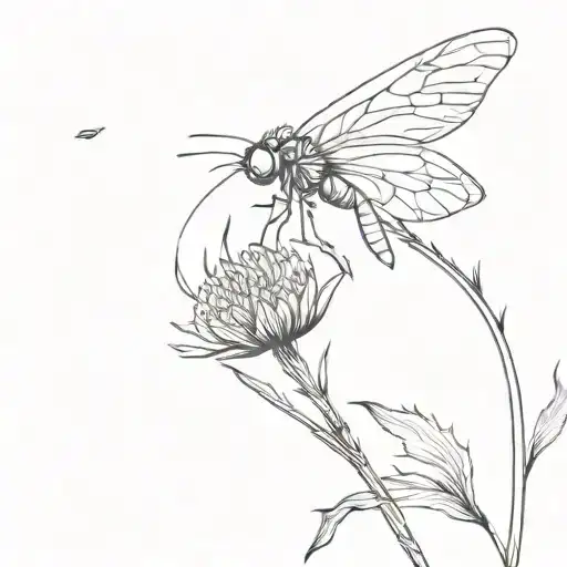 onedragonfly soaring on a dandelion plant tattoo design idea