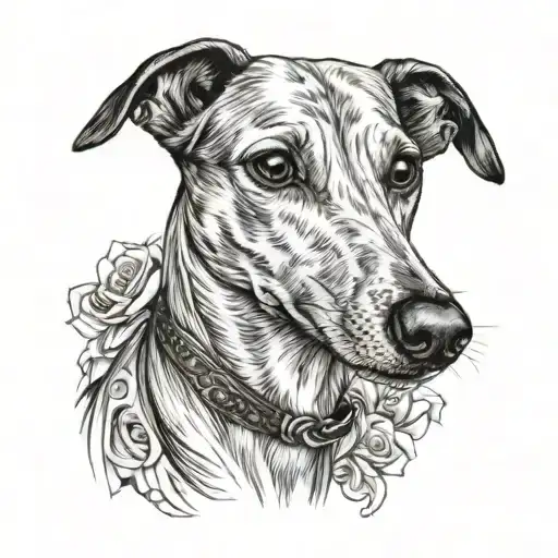 whippet dog face tattoo design idea