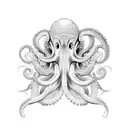 An anime-inspired octopus gracefully wrapping its tentacles around a vibrant camellia flower tattoo design idea