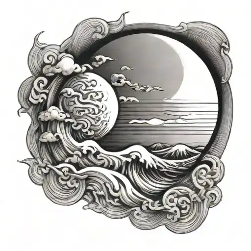 half moon sun waves  tattoo design idea