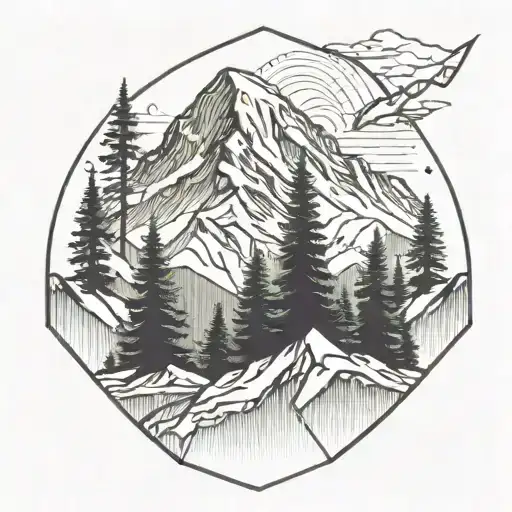 mount rainier with evergreen trees tattoo design idea