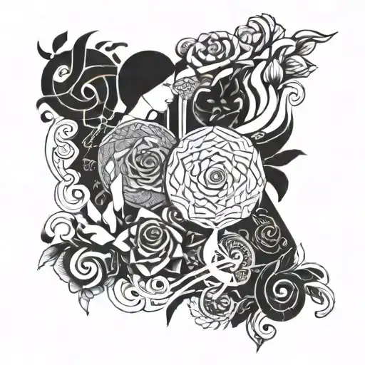 An abstract representation of the bond between Gill and Izzy, with elements symbolizing their shared love for Isobel tattoo design idea