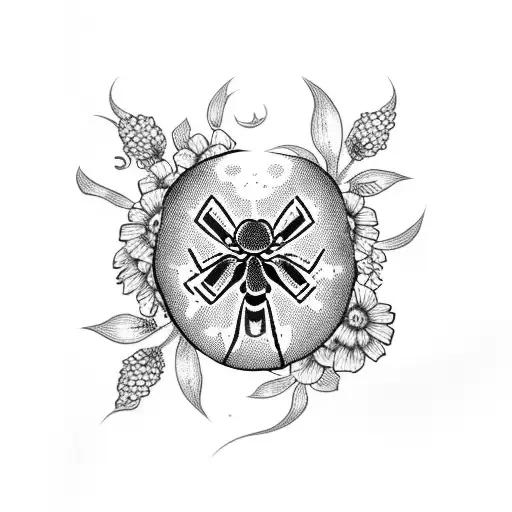 black widow spider with flowers tattoo design idea