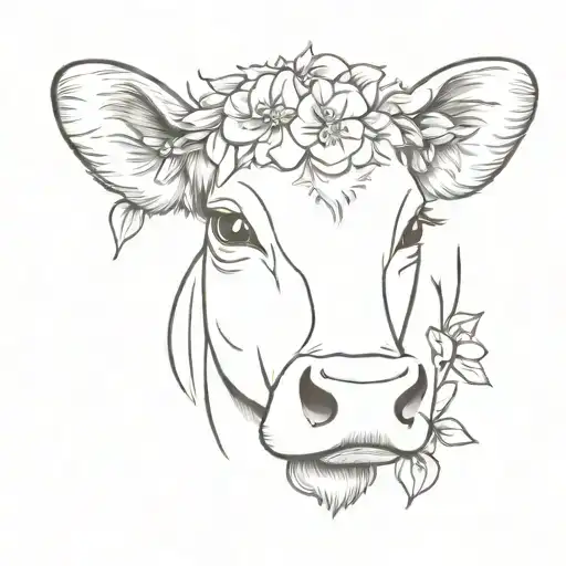 Cow  with flowers tattoo design idea