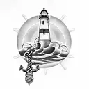 Lighthouse with a anchor and a pearl tattoo design idea