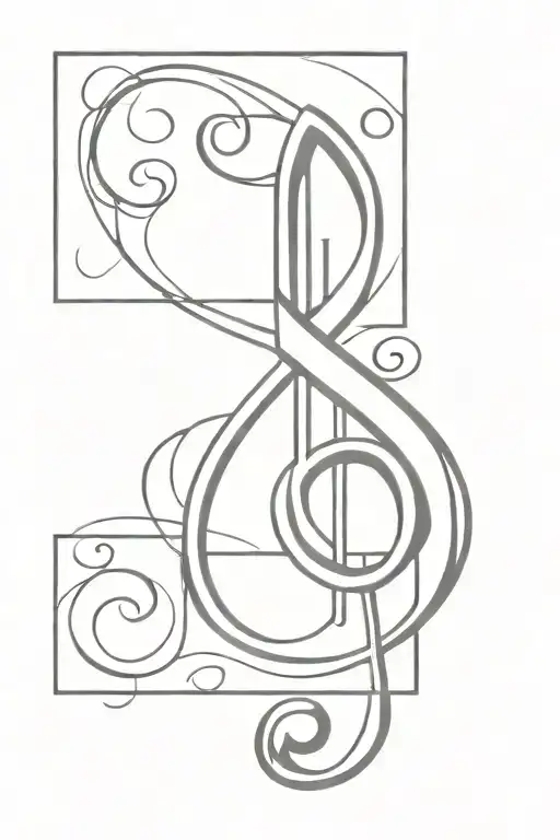 Treble clef with letter E C J tattoo design idea