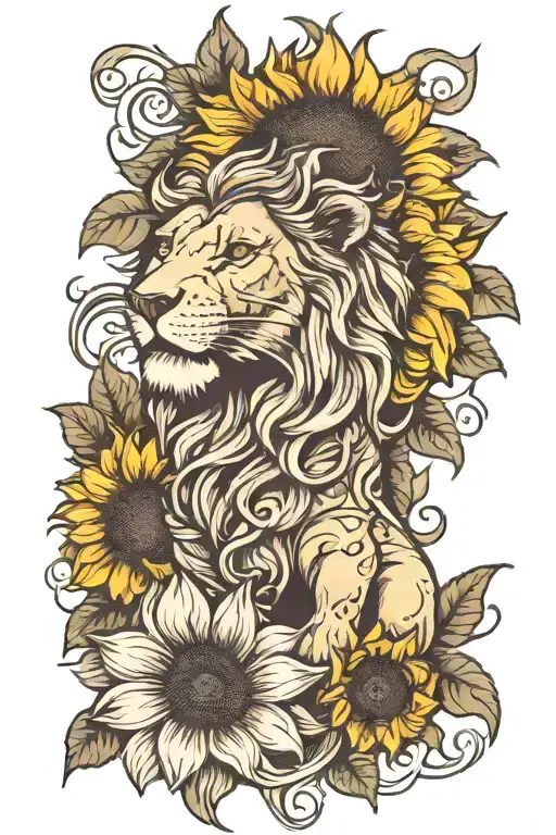 sunflower lion AC/DC tattoo design idea