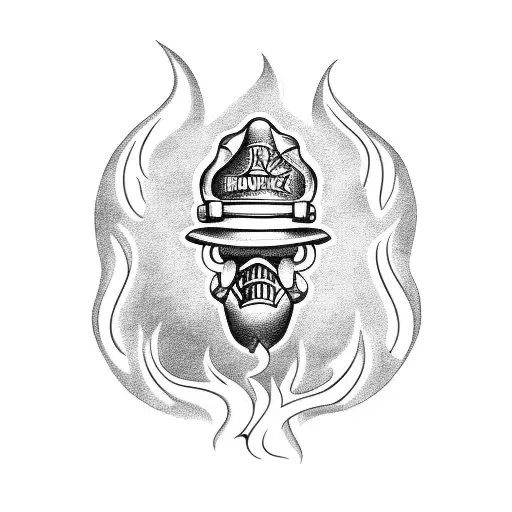 A blackwork tattoo of a firefighter's helmet engulfed in flames tattoo design idea
