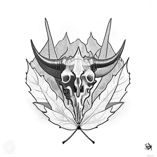 triceratops skull with leafs tattoo design idea