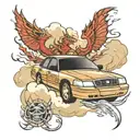 2006 fordcrown Victoria in a cloud with dragons and lightning bolts doing a burnout  tattoo design idea