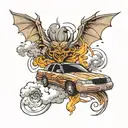 2006 fordcrown Victoria in a cloud with dragons and lightning bolts doing a burnout  tattoo design idea