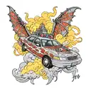 2006 fordcrown Victoria in a cloud with dragons and lightning bolts doing a burnout  tattoo design idea