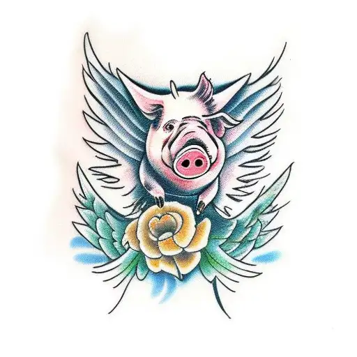 Tattoo tagged with: animal, big, facebook, good luck, joannaswirska, other,  pig, sketch work, surrealist, thigh, twitter | inked-app.com