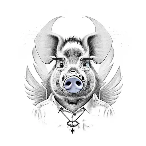 pig with wings tattoo design idea