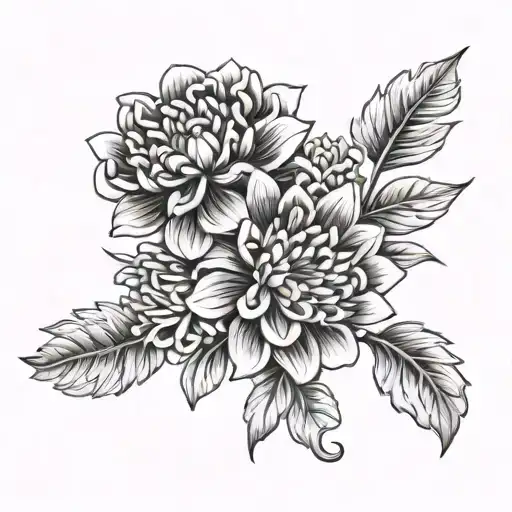 aster,primrose and chrysanthemum flower tattoo design idea