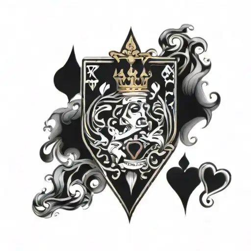 king of hearts playing card with hearts of flames tattoo design idea