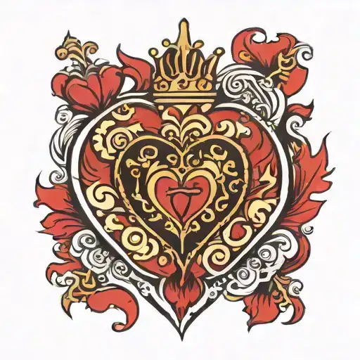 cartoon red heart made half of flames with a king of hearts playing card in the middle  tattoo design idea