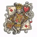king of hearts playing card with king and hearts made of flames realistic  tattoo design idea