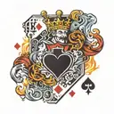 king of hearts playing card with king and hearts made of flames realistic  tattoo design idea