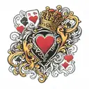 king of hearts playing card with king and hearts made of flames realistic  tattoo design idea