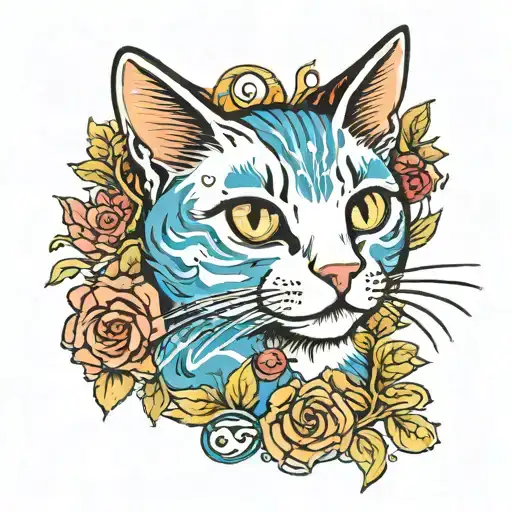cat colored small size tattoo design idea