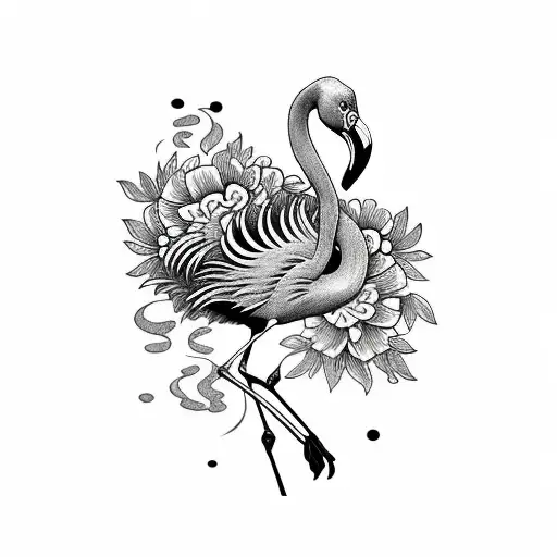 flamingo with flowers tattoo design idea