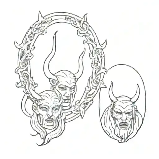 Engraving with devils and nuns tattoo design idea