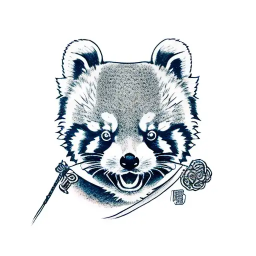 red panda and tinokie samurai  tattoo design idea