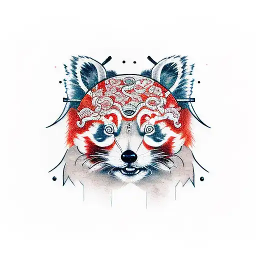 red panda and tinokie samurai  tattoo design idea
