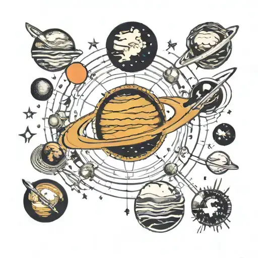 A traditional style tattoo of the solar system with each planet represented in a bold and colorful design tattoo design idea