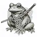 A Japanese frog with a samurai sword and coding symbols forming a background tattoo design idea