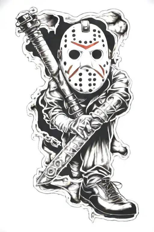 horror character leg sleeve tattoo Jason voorhees mask split tattoo design idea