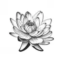 water lilly flower, gladiolus flower, cosmos flower, narcissus flower connected by grapevine tattoo design idea