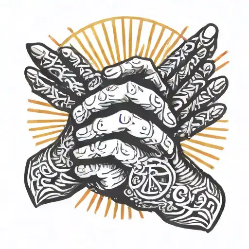 praying hands surrounded by light stripes and tattoo faith on the praying hands tattoo design idea
