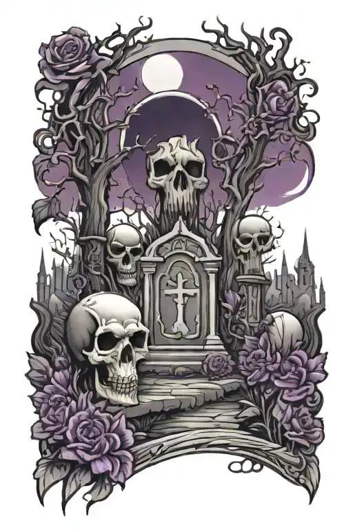 graveyard dark purple tattoo design idea