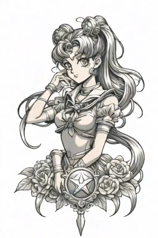 sailor moon with rabbiy tattoo design idea