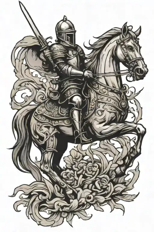 Knight with Horse fighting tattoo design idea