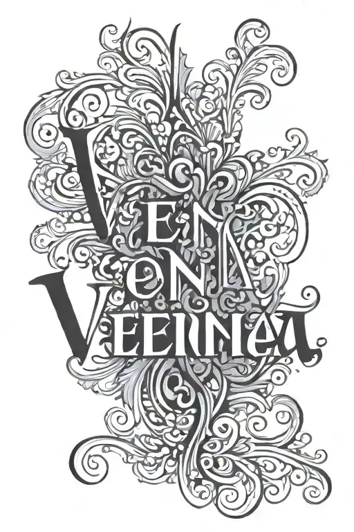 The word "Vienna" written vertically in all caps. Add shadowing behind the text tattoo design idea