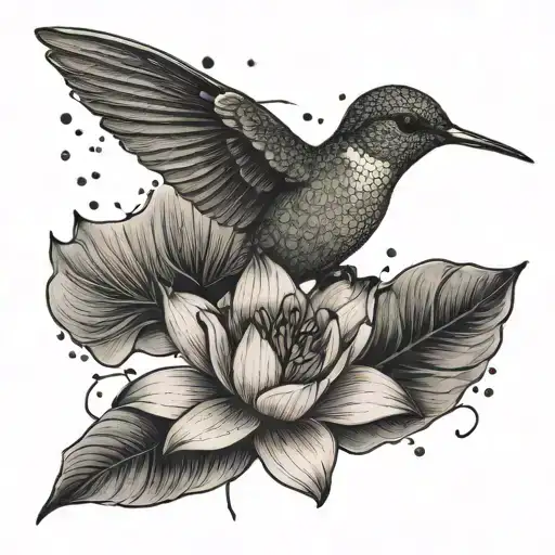 hummingbird larkspur and water lily tattoo design idea