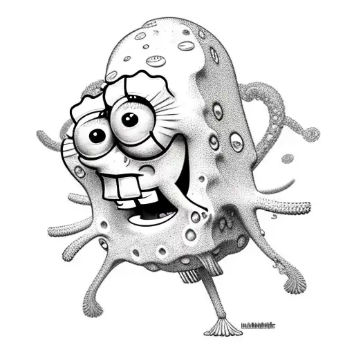 SpongeBob and squidward Side by Side sharing one eye tattoo design idea
