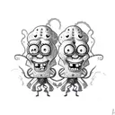 SpongeBob and squidward Side by Side sharing one eye tattoo design idea